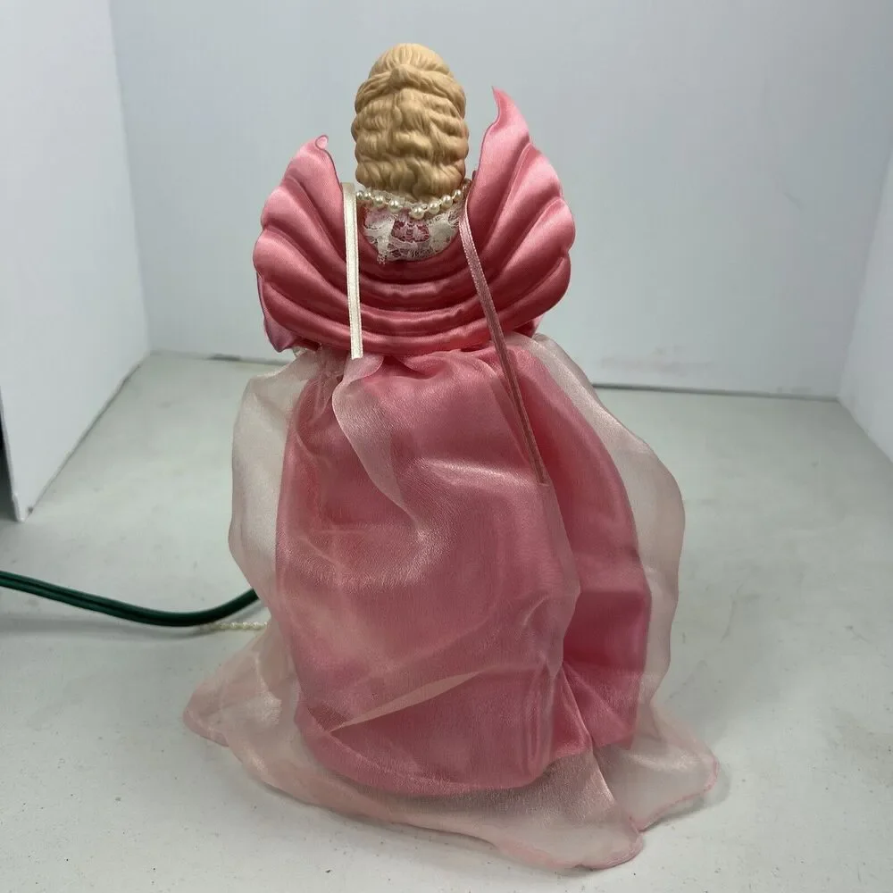Angel Christmas Tree‎ Topper Lighted Bisque Face Pink Dress Flashing About 9